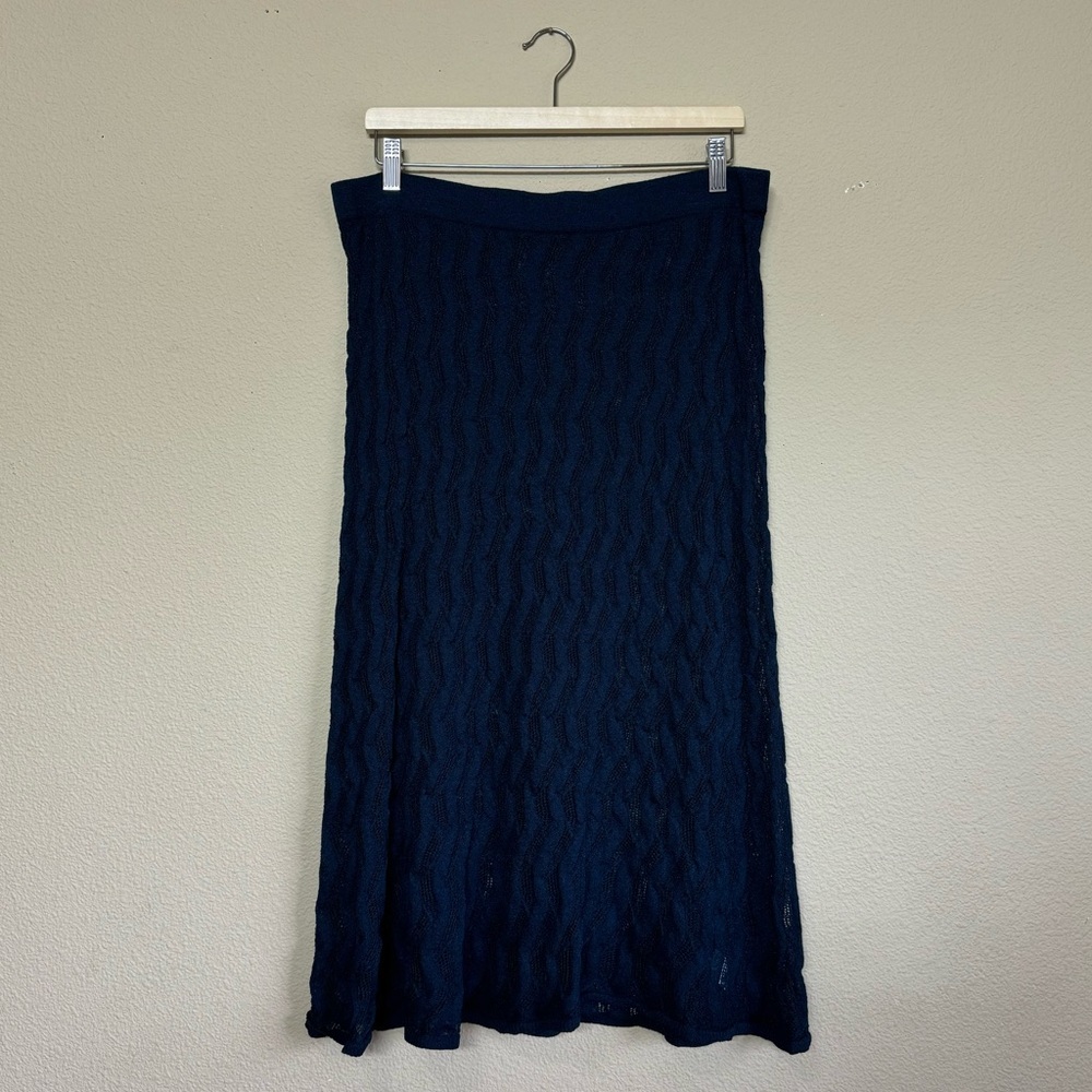 Future Collective skirt women large cotton blend sheer knit midi length blue